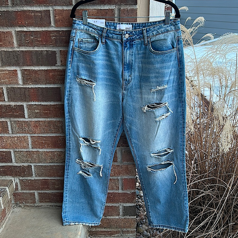 VERVET Ladies 30 Beverley Super High Rise Straight Light Denim Distressed Jeans